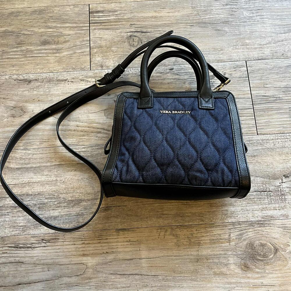 Vera Bradley Bag Leather and Denim Quilted Crossbody Gold Hardware Cute
